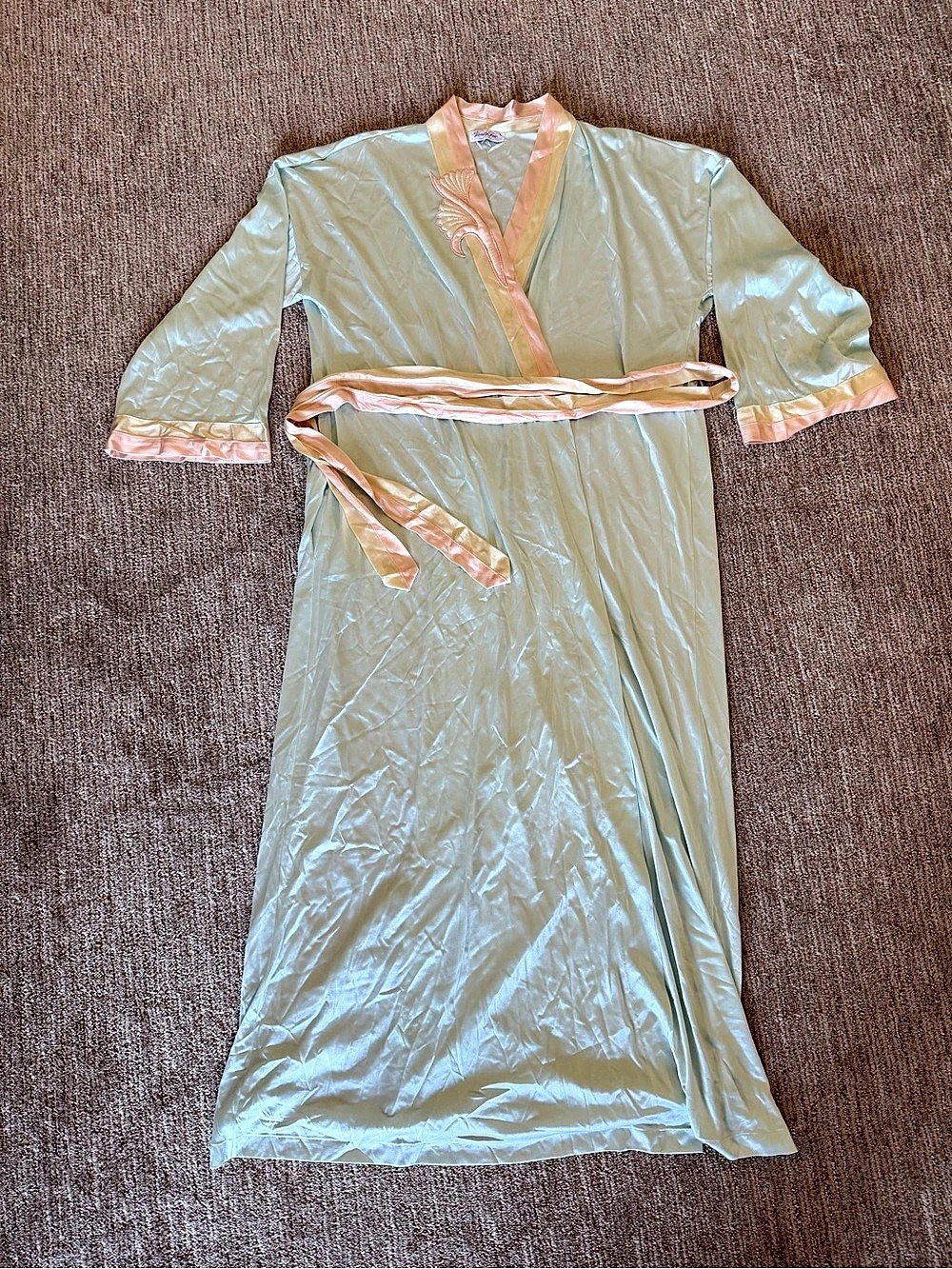 Vanity Fair Satin-Trim Wrap Robe in Mint Blue & Pink